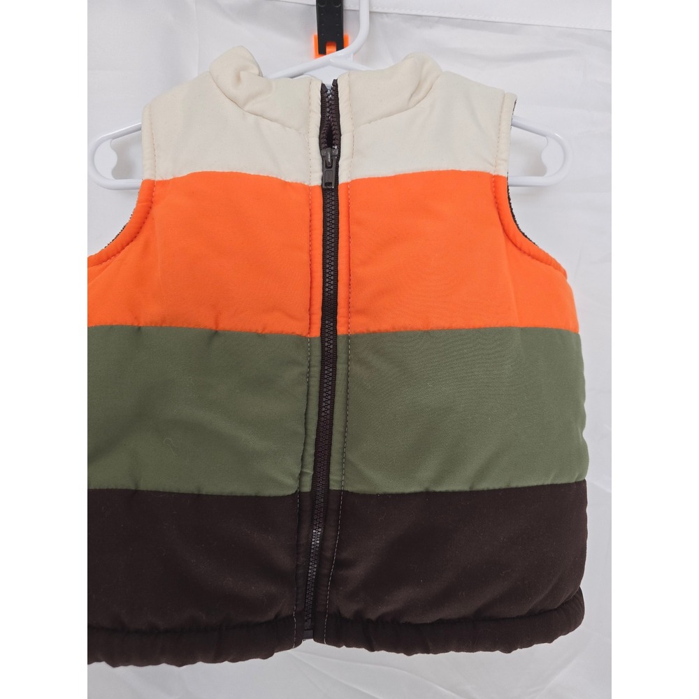 Wonder Kids Colorblock‎ Quilted Vest Size 2T Orange Green Brown Cream Zip Up